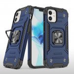 Wholesale Cube Style Armor Case with Rotating Ring Holder, Kickstand and Magnetic Car Mount Plate for iPhone 12 / 12 Pro 6.1 (Navy Blue)